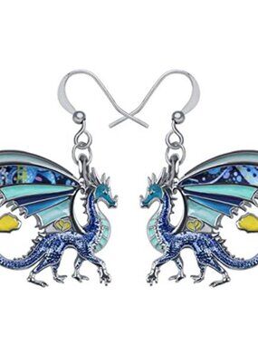Dragon Dangle Earrings Enamel Drop Earrings Fantasy Jewelry Gothic Gift Women